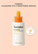 Torriden Cellmazing Vita C Brightening Ampoule on a peach background