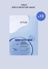 Anua Birch Moisture Mask packaging with blue and white design on a light purple background