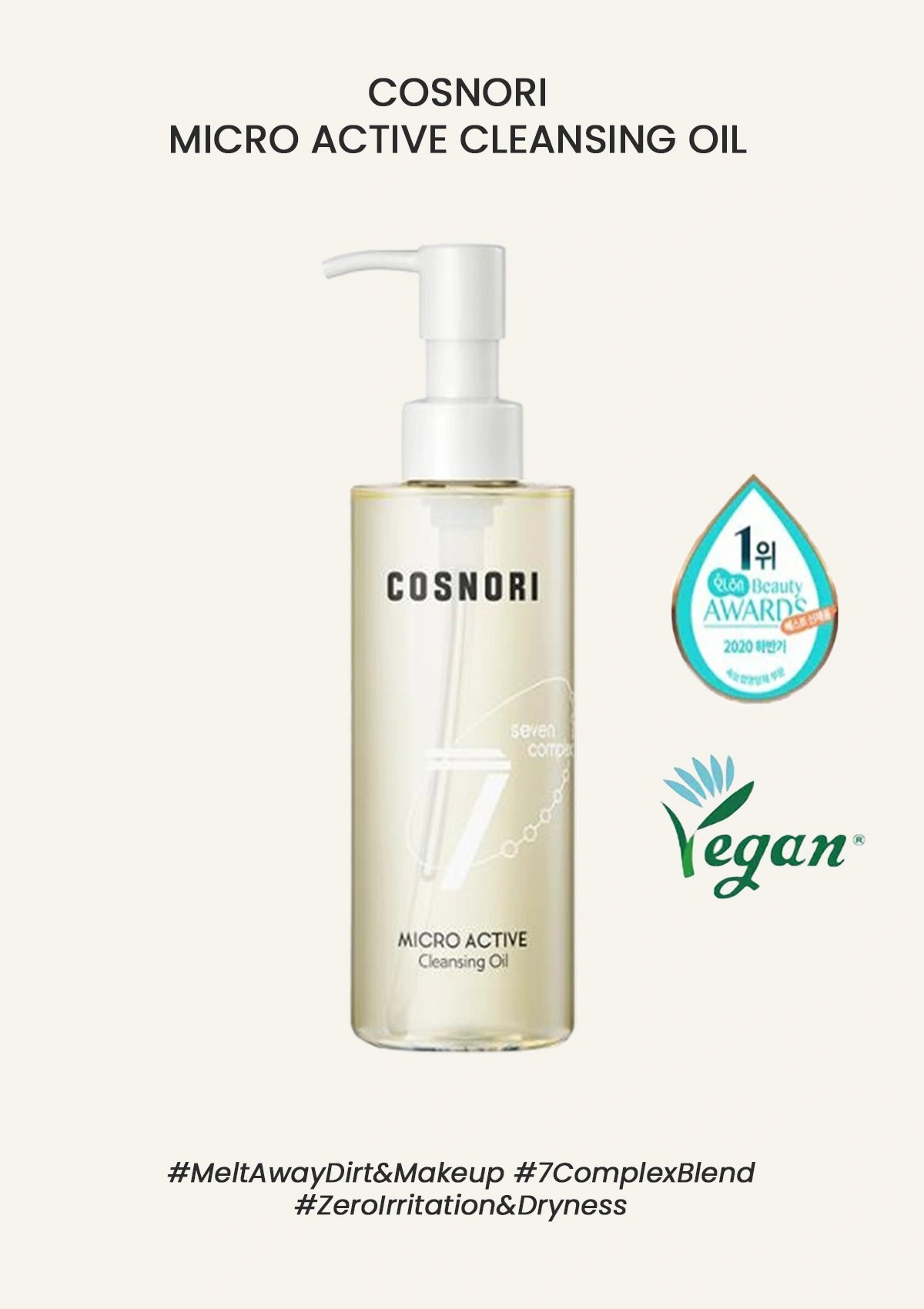 Cosnori micro active cleansing oil bottle with pump on a white background