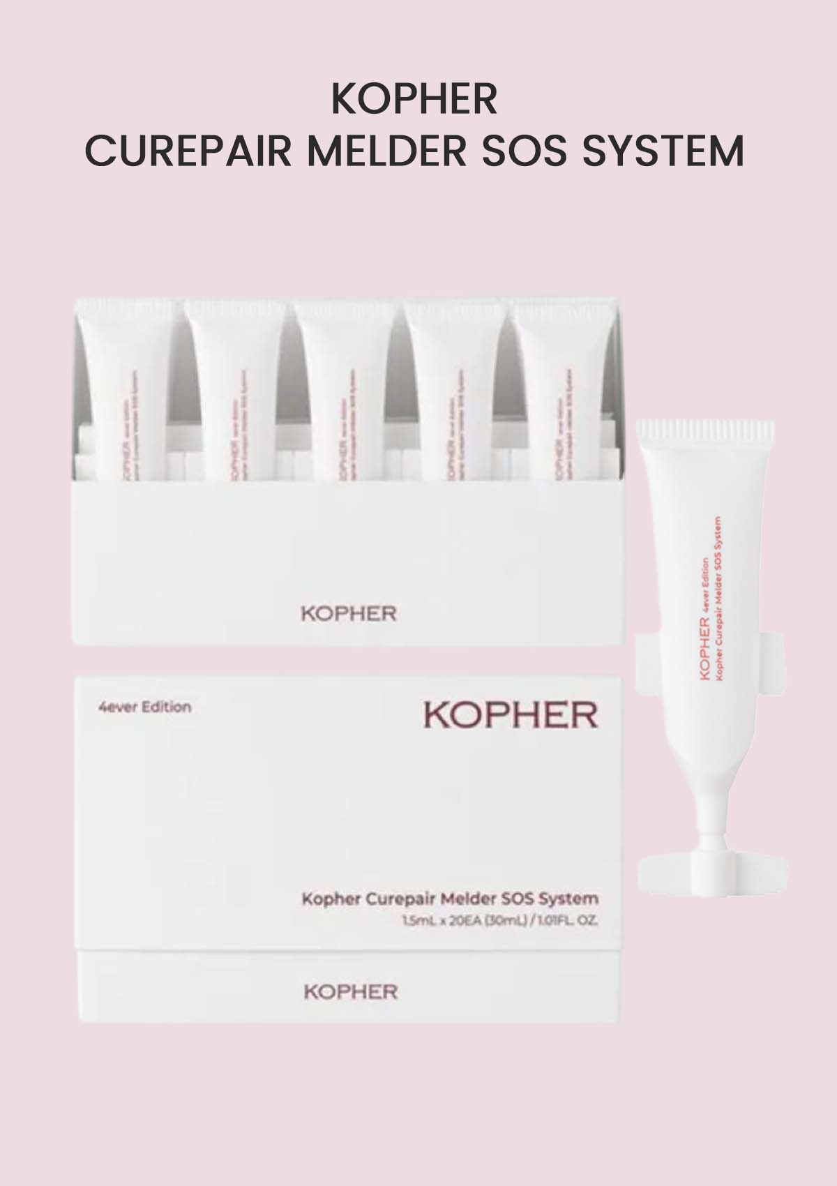Kopher Curepair Melder SOS System packaging on a pink background