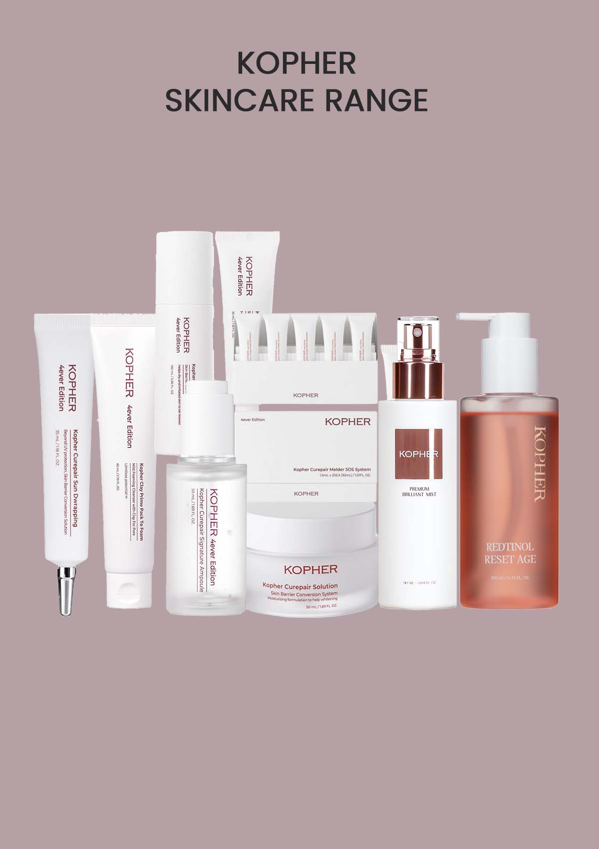 Kopher skincare products on a beige background