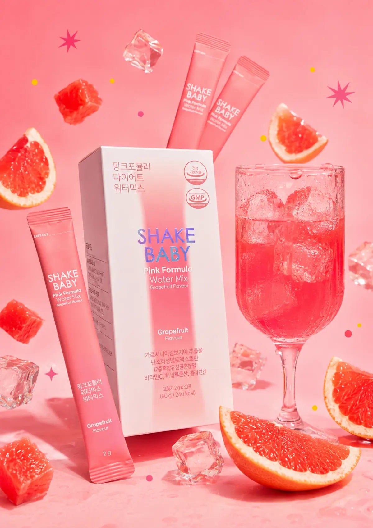 shake baby pink formula diet water mix  with pink background