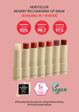 Set of lip balms with visible branding on a pink background