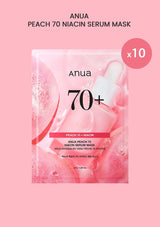 Anua Peach 70 Niacin Serum Mask packaging on a pink background