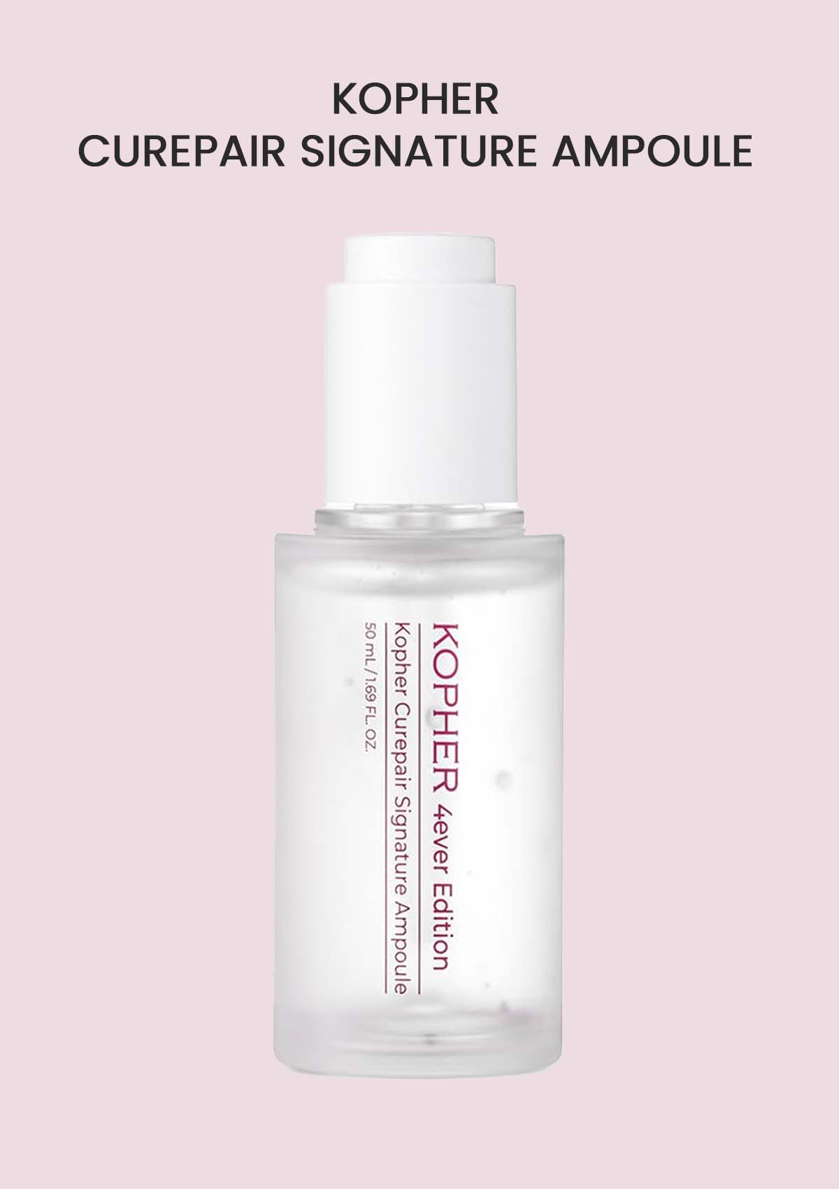 Kopher Curepair Signature Ampoule bottle on a pink background
