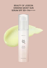 Beauty of Joseon Ginseng Moist Sun Serum SPF 50+ PA++++ on a pink background