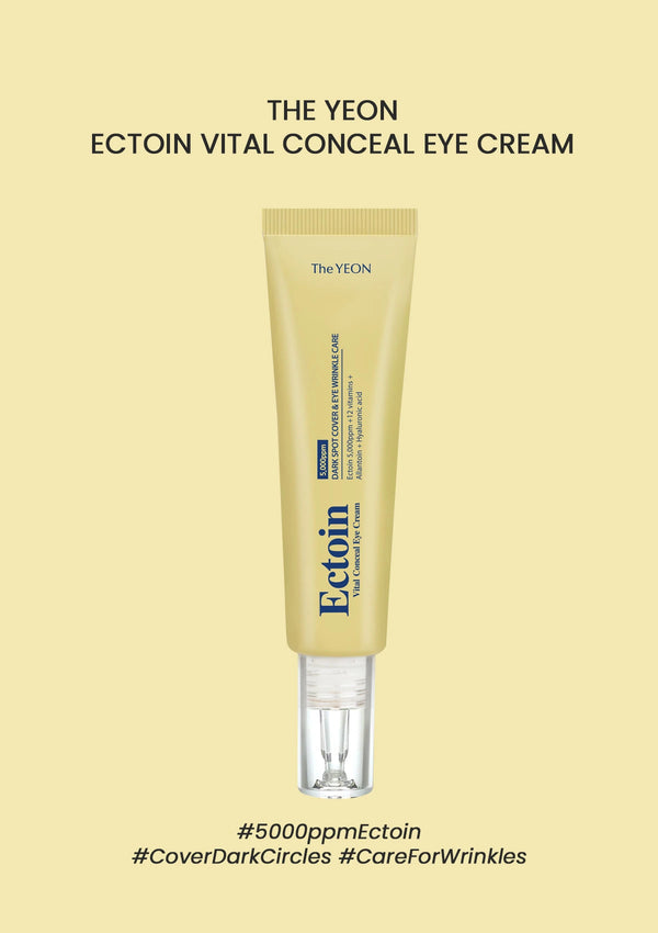 TheYEON Ectoin Vital Conceal Eye Cream tube on a beige background