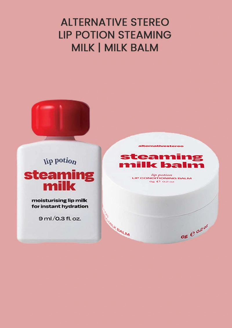 Two lip balm products with red caps on a pink background
