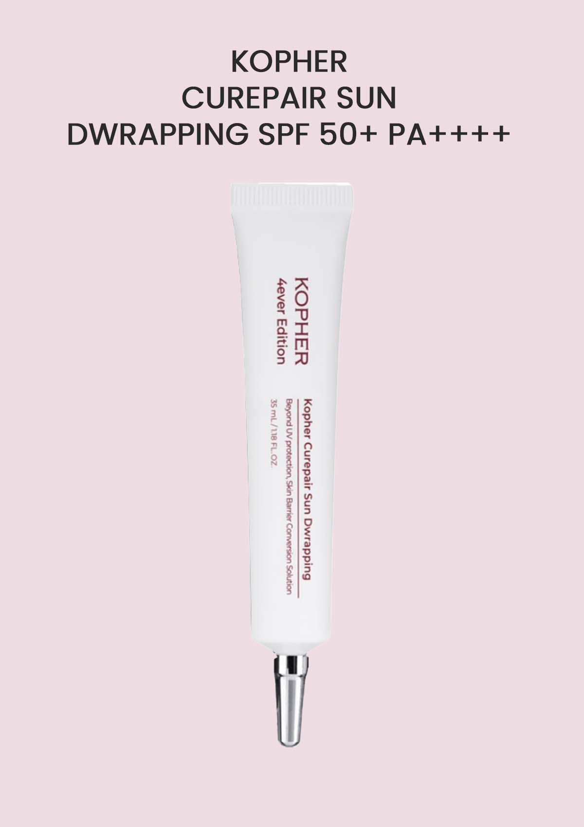 Kopher Curepair Sun Dwrapping SPF 50+ PA++++ on a pink background