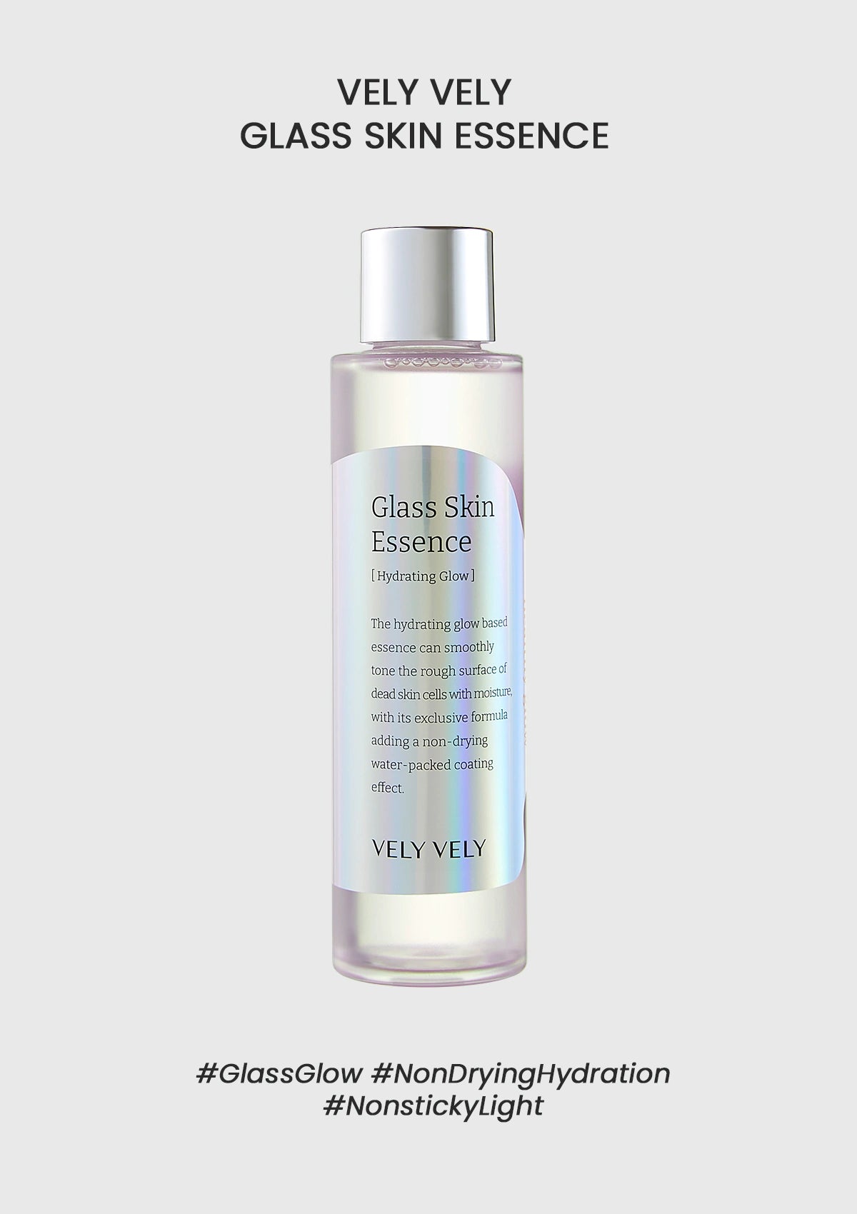 VELY VELY Glass Skin Essence bottle on a light gray background