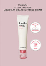 Torriden Cellmazing Low Molecular Collagen Firming Cream tube on a pink background