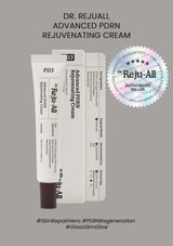 Dr. RejuAll Advanced PDRN Rejuvenating Cream tube on a gray background with brand logo.