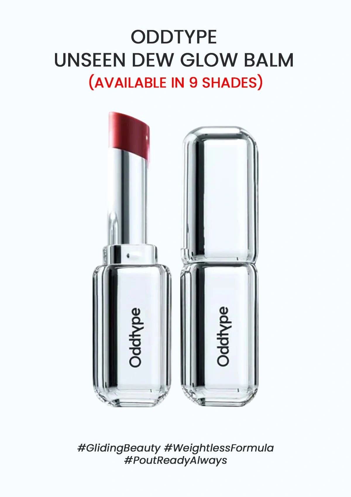 Oddtype unseen dew glow balm with red cap on a white background