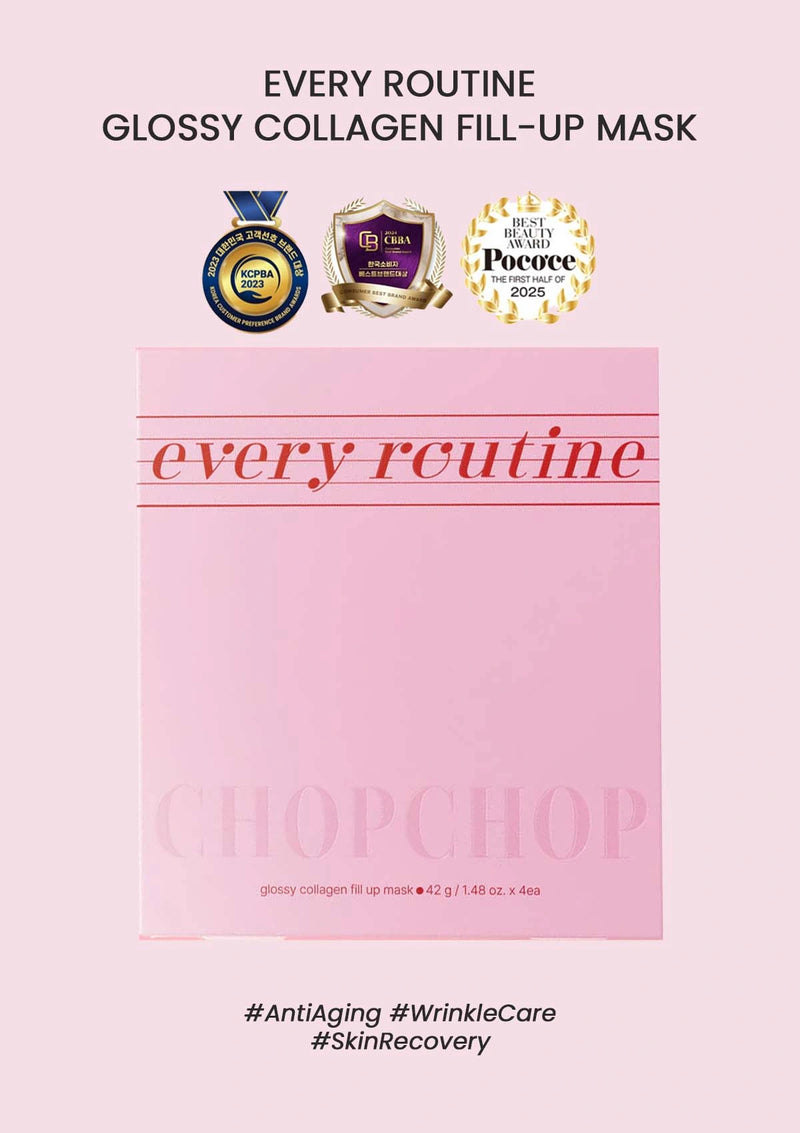 Pink 'every routine' mask packaging with brand logos on a pink background