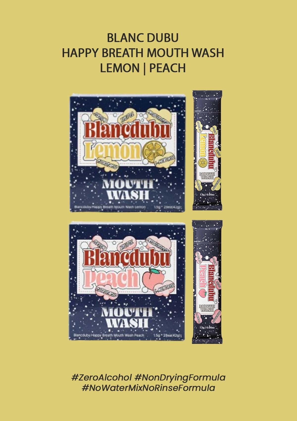 Blanc Dubu mouthwash packaging on a gold background