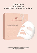 Nuborn Cell hydrogel collagen face mask packaging on a light pink background