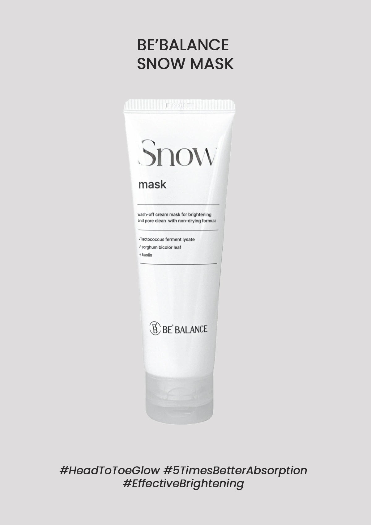 BE BALANCE SNOW MASK packaging on a light gray background