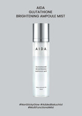 AIDA Glutathione Brightening Ampoule Mist bottle on a gray background