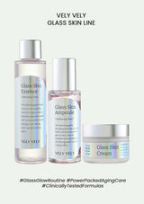Vely Vely Glass Skin Line skincare products on a white background