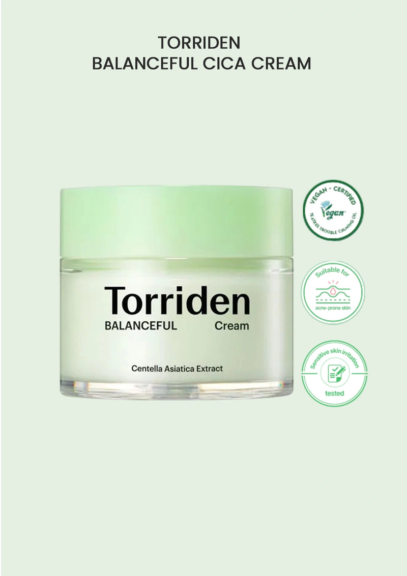 Torriden Balanceful Cica Cream jar on a light green background