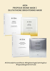 AIDA Propolis Biome Mask and Glutathione Brightening Mask packaging on a beige background