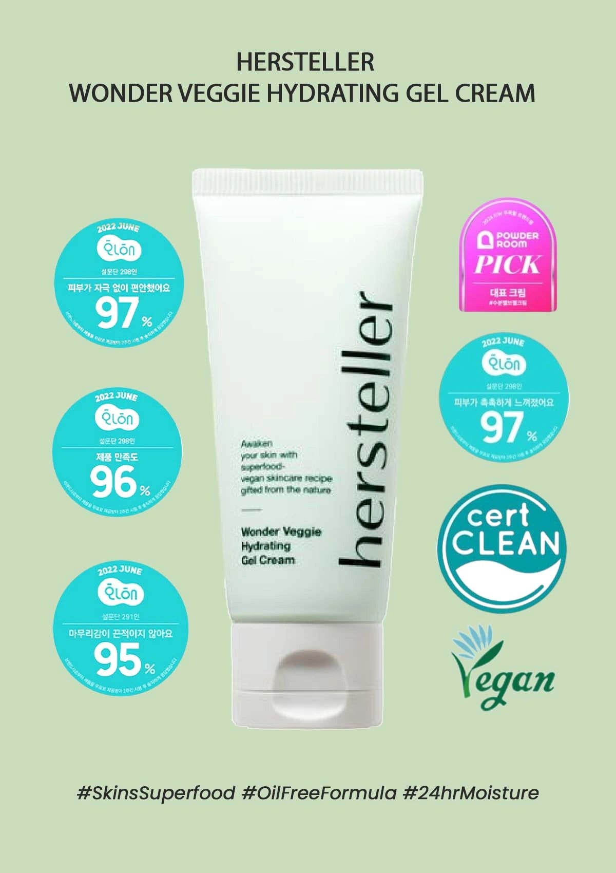 Hersteller Wonder Veggie Hydrating Gel Cream tube with certification badges on a light green background