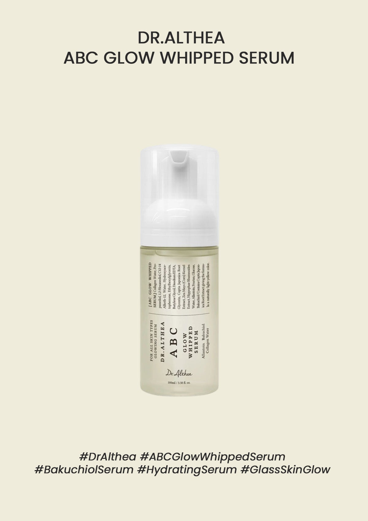 Dr. Althea ABC Glow Whipped Serum bottle on a beige background