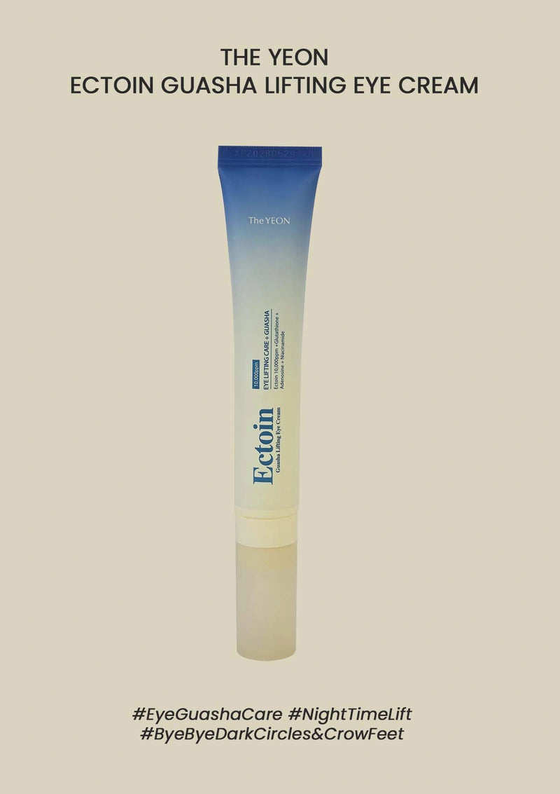 Ectoin Guasha Lifting Eye Cream tube on a beige background