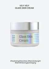 A jar of VELY VELY Glass Skin Cream, with a label that includes the product name and description.