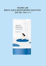 Round Lab Birch Juice Moisturizing Sun Stick packaging on a light blue background