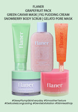 Collection of Flaner skincare products on a light green background