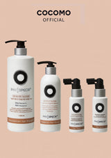 Set of Phytomega hair care products with pump dispensers on a beige background, featuring the Cocomo brand.