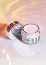 Glass Skin Cream jar with lid on a soft, blurred background