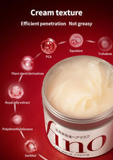 Jar of cream with text on a red background