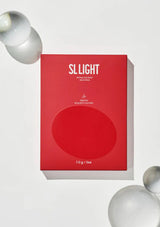 Red cosmetic box with 'Slight' branding on a white background