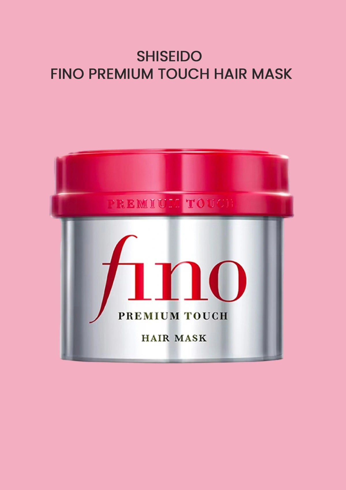 Shiseido Fino Premium Touch hair mask jar on a pink background