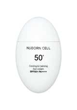 White sun cream container with 'Nuborn Cell' branding on a white background