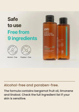 ACWELL alcohol-free and paraben-free source graphic with two amber toner bottles