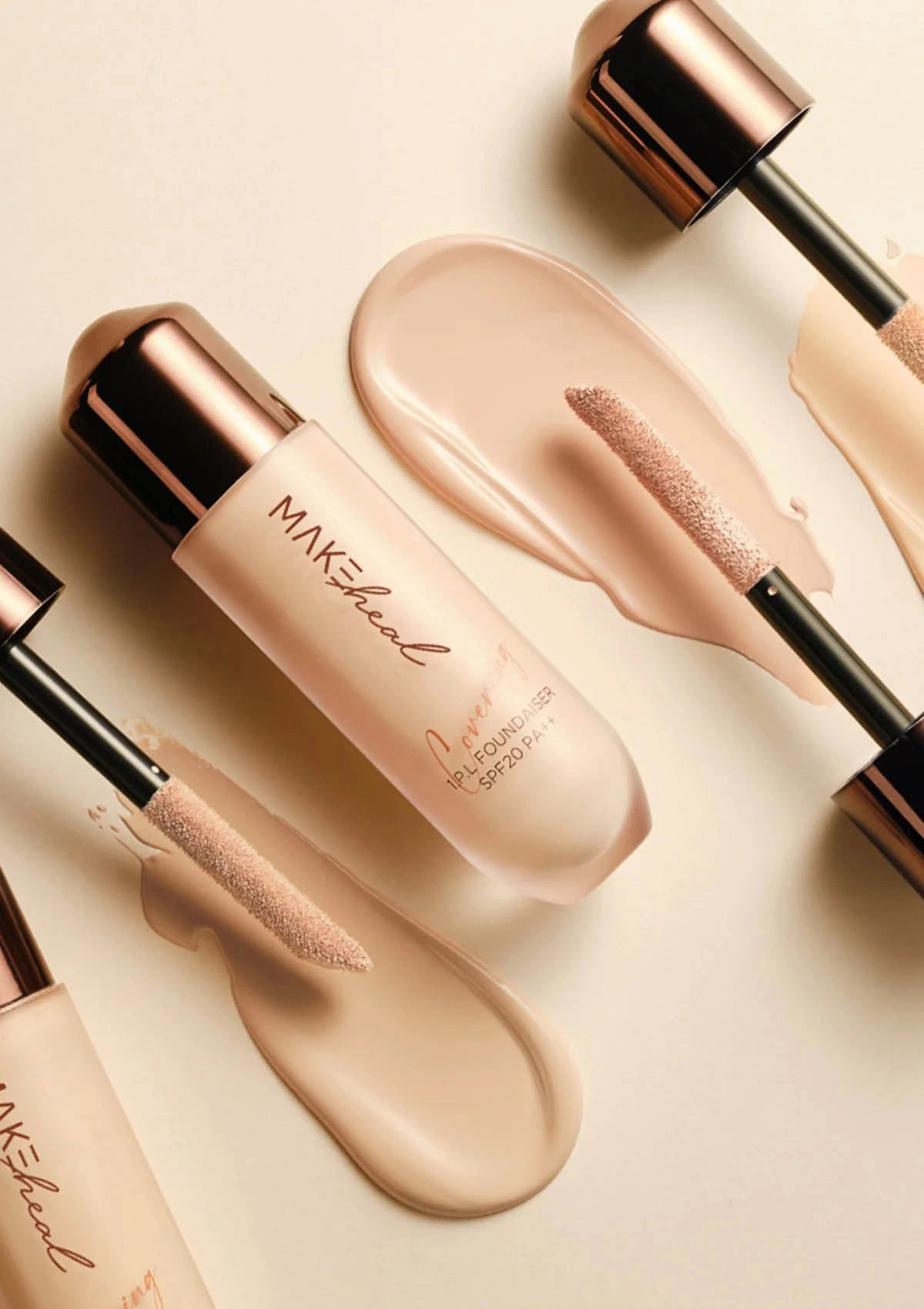 Makeup products with 'MAKEWELL' branding on a light background