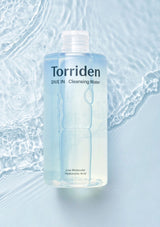 Torriden cleansing water bottle on a light blue background