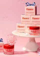 Flaner skincare products on a pink background