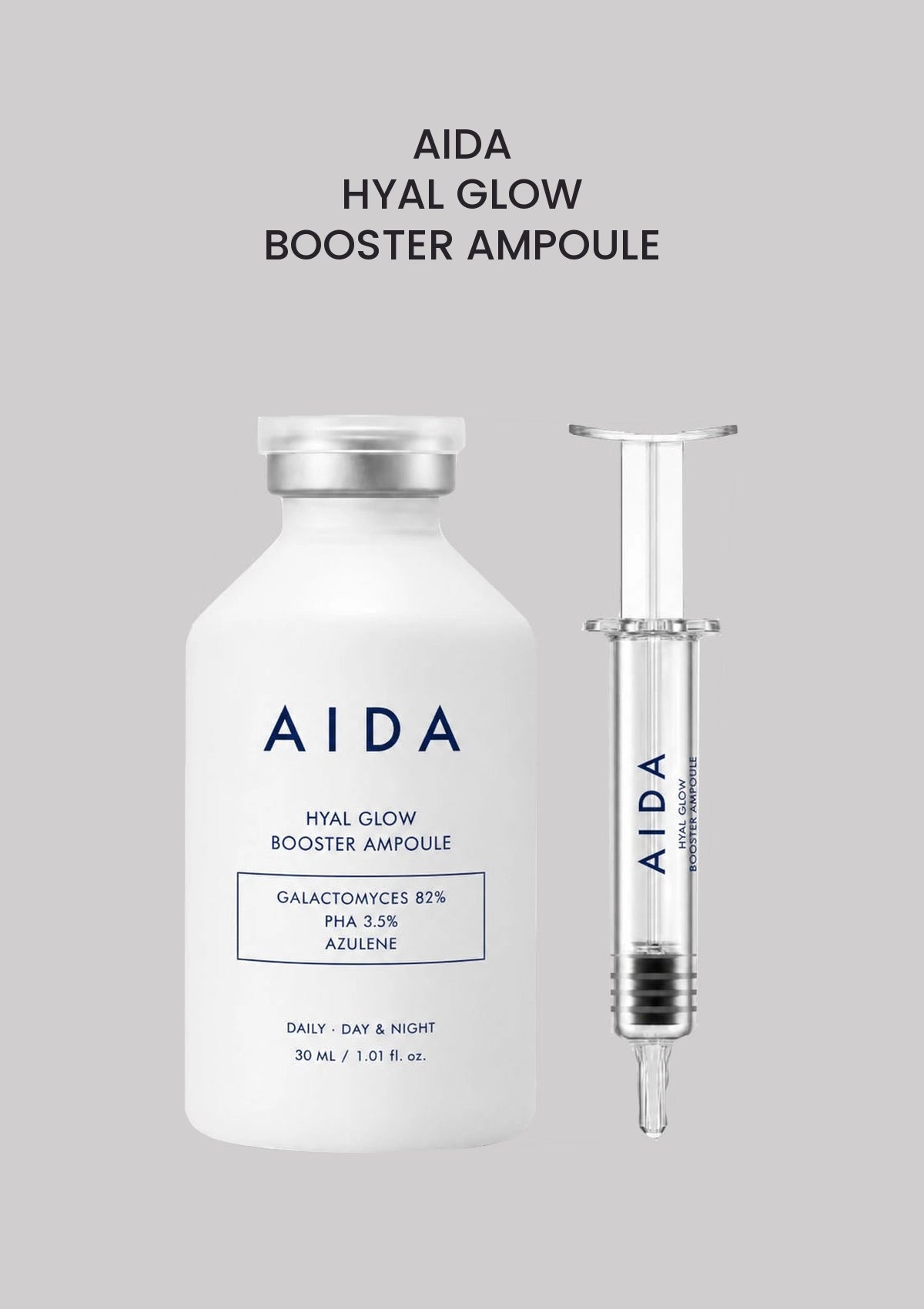 AIDA Hyal Glow Booster Ampoule 30ml product and packaging.