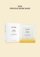AIDA Propolis Biome Mask (1 Box = 5 Masks x 30g) product and packaging.