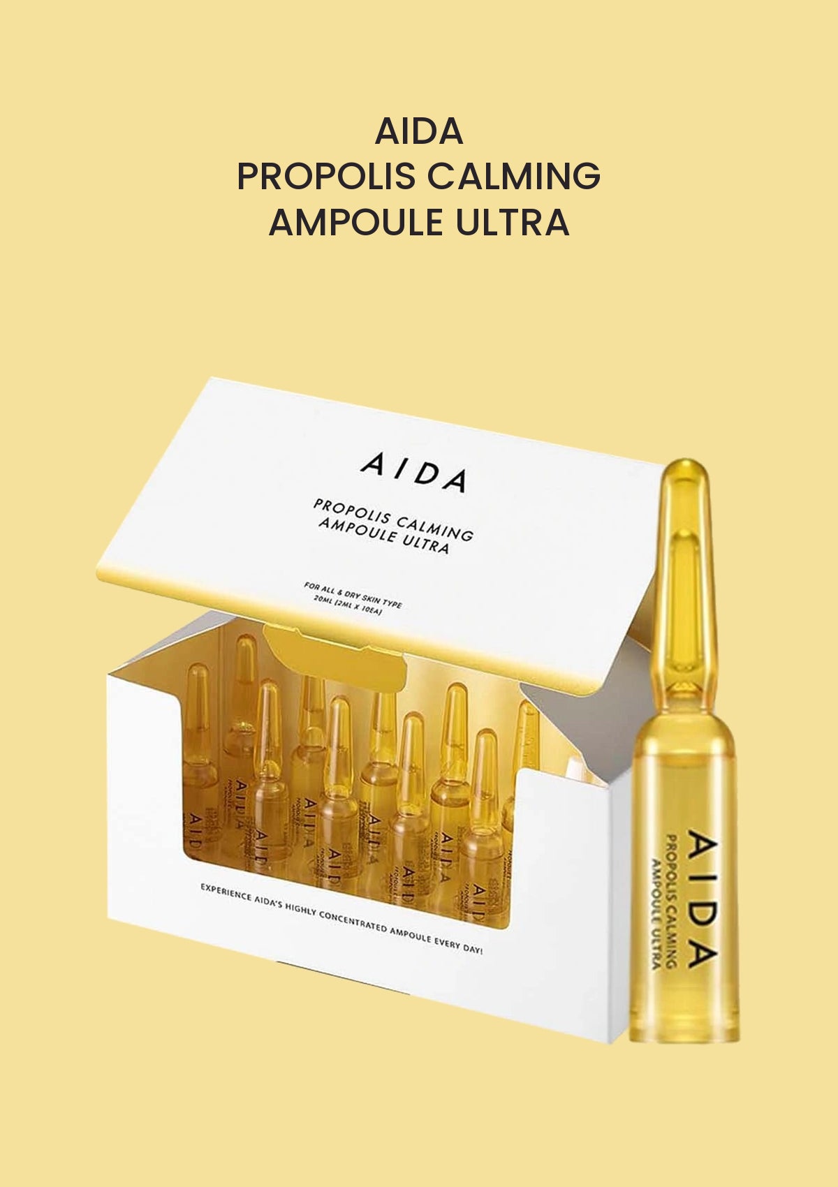 AIDA Propolis Calming Ampoule Ultra (1 Box = 2ml x 10 Ampoules) product and packaging.