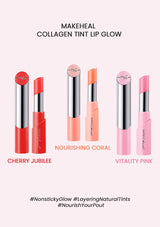MakeHeal Collagen Tint Lip Glow with three shades on a white background