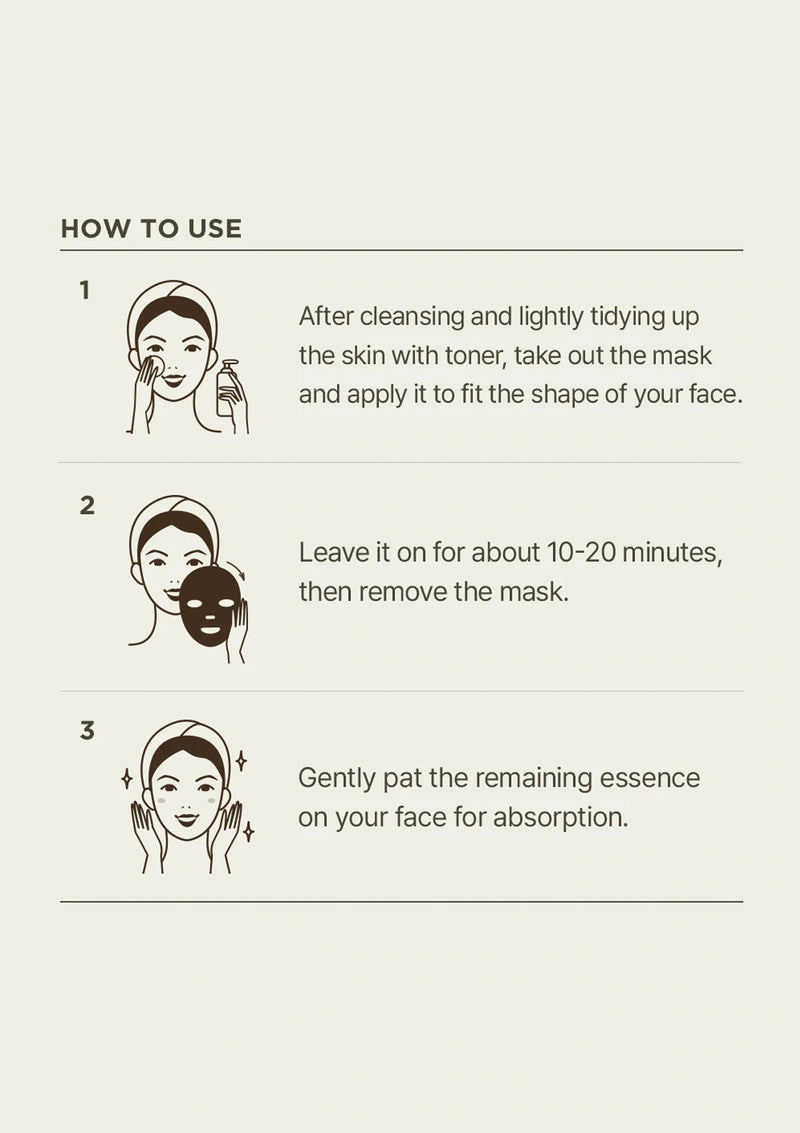 Instructions on how to use a facial mask with illustrations and text.