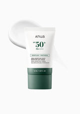 Anua sunscreen cream tube with SPF 50+ on a white background