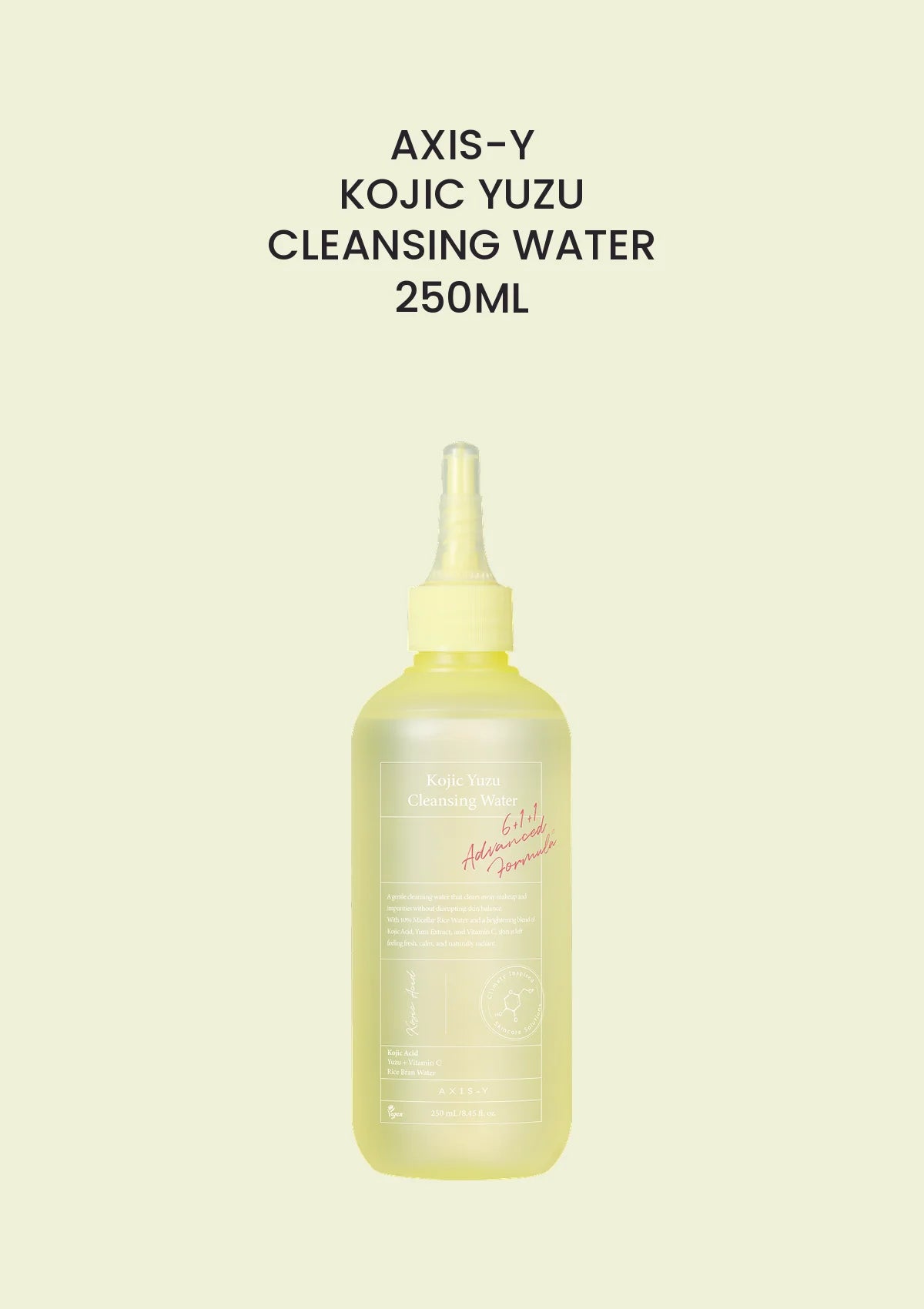 AXIS-Y Kojic Yuzu Cleansing Water 250ml — clear product packshot, COCOMO main image