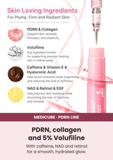MEDICUBE PDRN multi balm ingredient guide with collagen, Volufiline, caffeine, vitamin E, hyaluronic acid, NAD and retinol