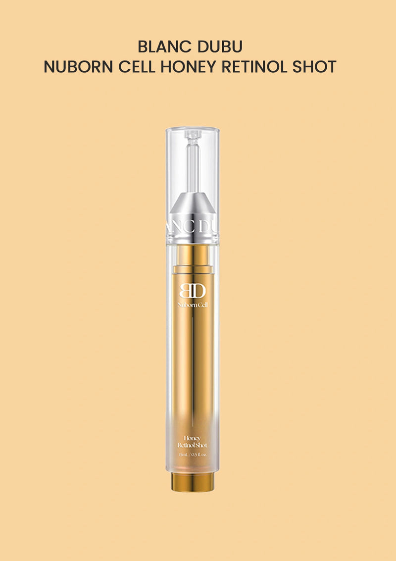 Gold and silver skincare product on a beige background with text.
